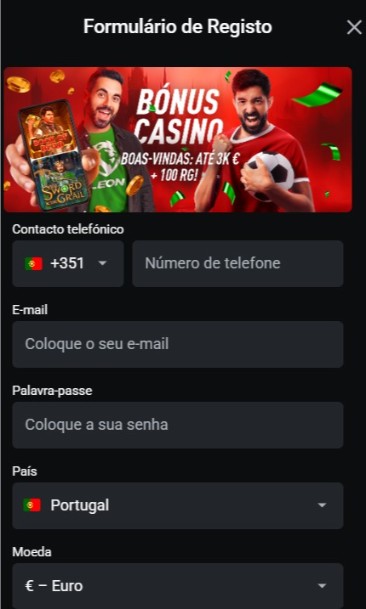 Formulário de registo através da Leon Bet App