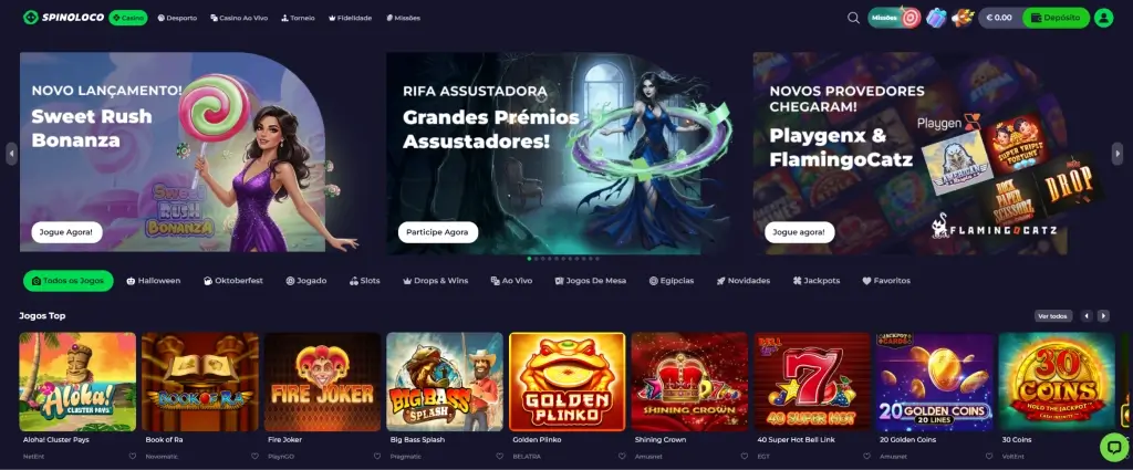 Página inicial da Spinoloco