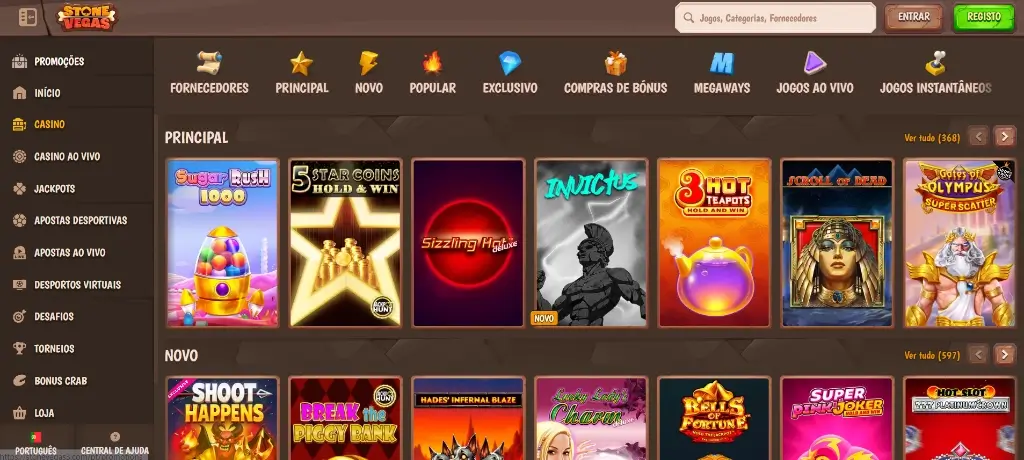 Página incial da StoneVegas